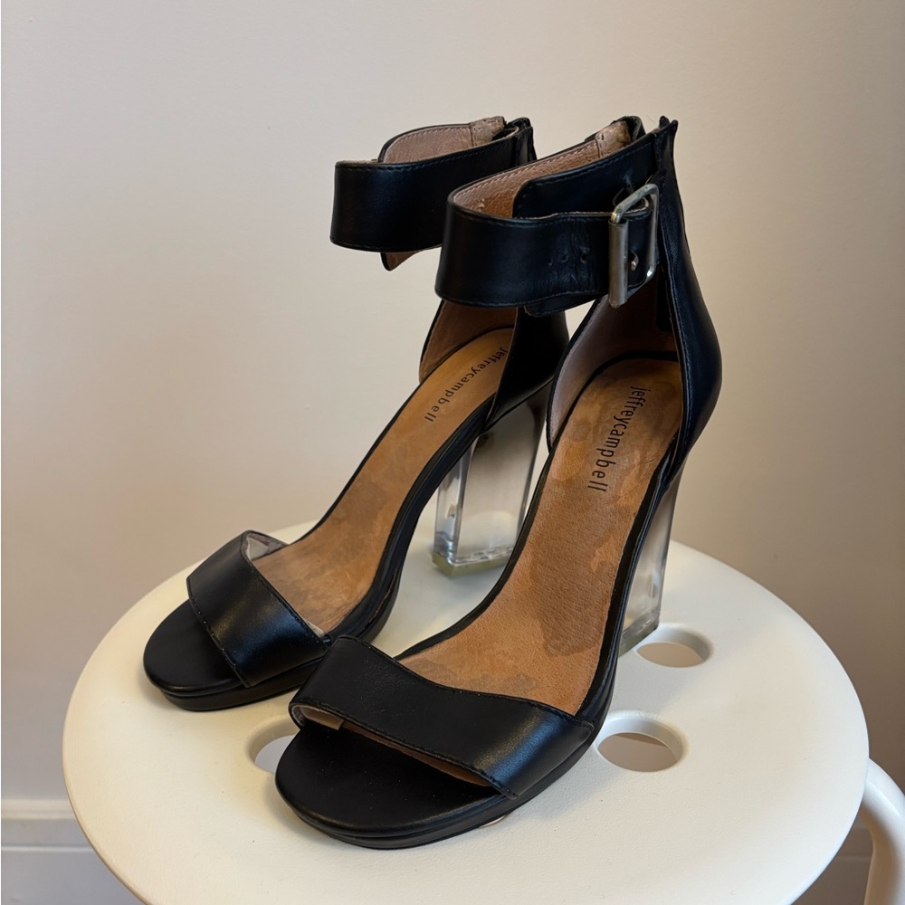 Jeffrey Campbell Black and Clear Strap Heels Size US 7